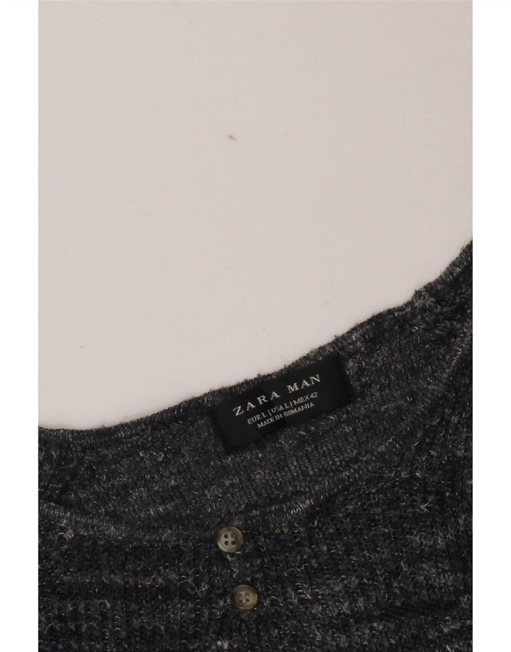 Maglione maglione girocollo da uomo Zara grande blu navy screziato