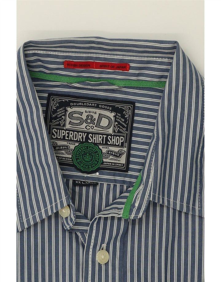 SUPERDRY Mens Shirt 2XL Blue Pinstripe Cotton Vintage Superdry and Second-Hand Superdry from Messina Hembry 