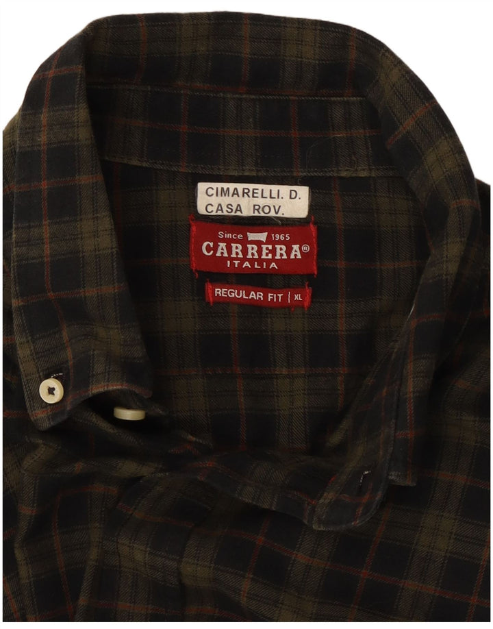 Camicia da uomo in flanella vestibilità regolare Carrera XL in cotone a quadri kaki