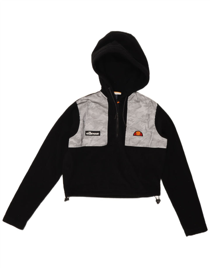 ELLESSE Maglione in pile da donna con collo e zip con cappuccio UK 8 Small Black Colourblock