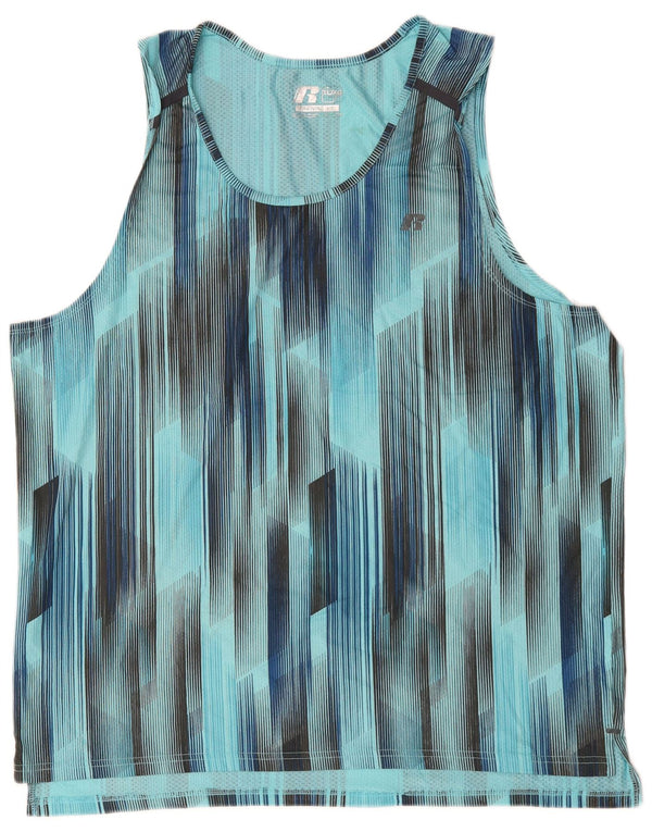 RUSSELL ATHLETIC Mens Vest Top XL Blue Geometric Polyester