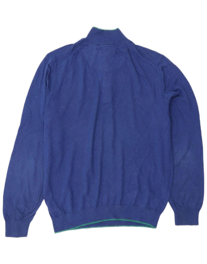 MASSIMO DUTTI Maglione da donna con collo a bottoni UK 16 Grande cotone blu