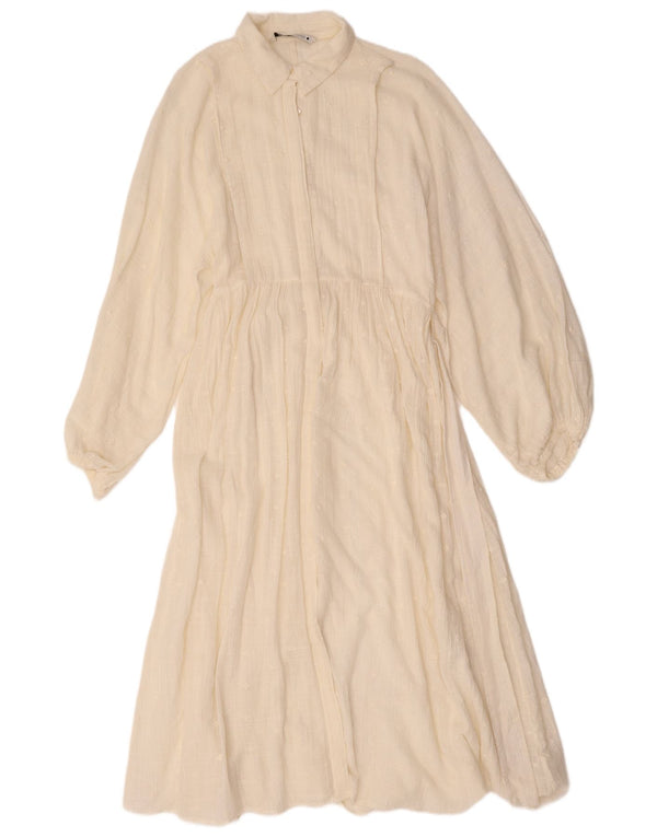 Abito maxi a strati a maniche lunghe da donna Zara UK 14 medio a righe bianco sporco