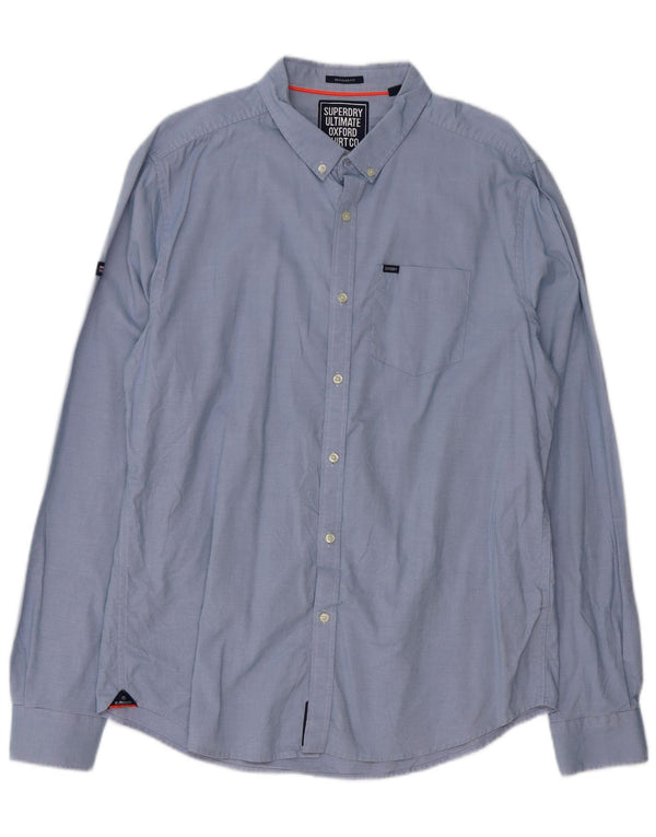 Camicia da uomo Regular Fit SUPERDRY XL in cotone gessato blu