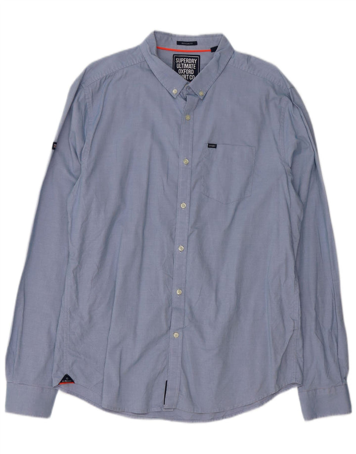 Camicia da uomo Regular Fit SUPERDRY XL in cotone gessato blu