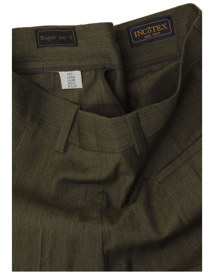 INCOTEX Pantaloni da abito con pegging da donna UK 8 Small W26 L28 Lana kaki