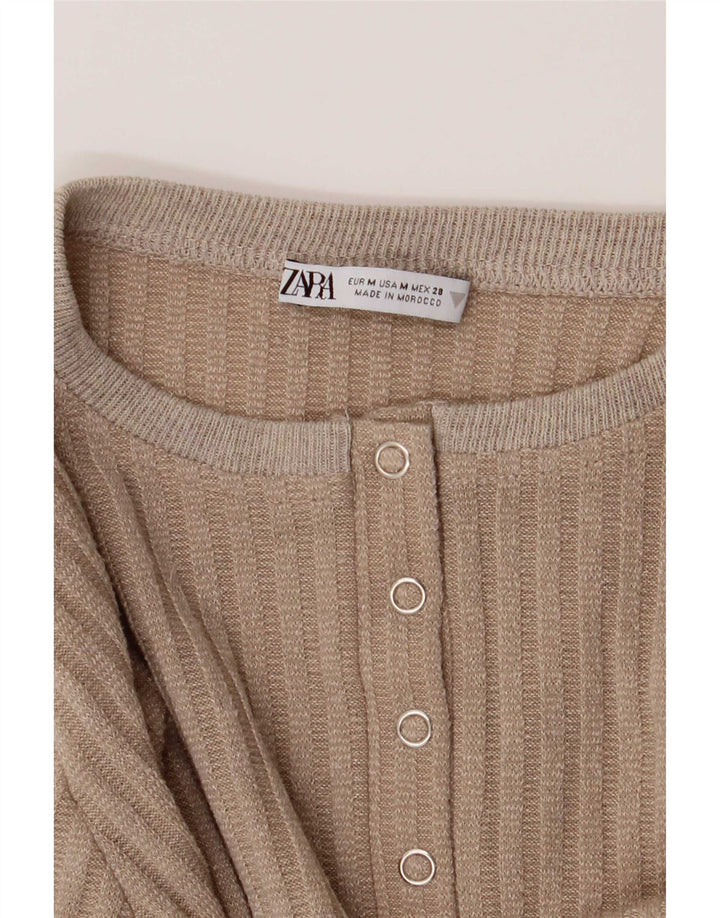 Body a maniche lunghe da donna Zara UK 12 Beige medio chiazzato