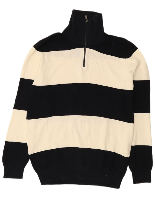 Massimo Dutti Maglione da uomo con zip e collo XL in cotone a righe blu navy