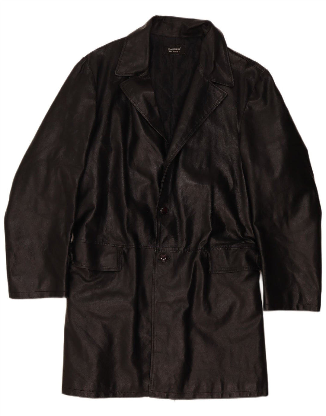 Cappotto in pelle da donna Maurizio Troiano UK 16 grande in pelle nera