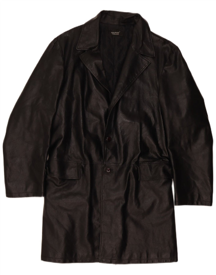 Cappotto in pelle da donna Maurizio Troiano UK 16 grande in pelle nera