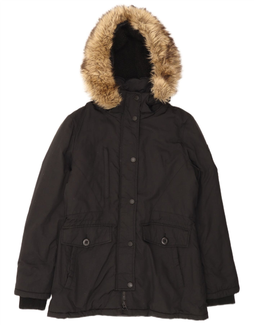 Giacca parka da donna con cappuccio Superdry UK 12 nylon nero medio