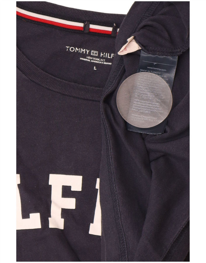 TOMMY HILFIGER T-shirt grafica da uomo Top Large in cotone blu navy