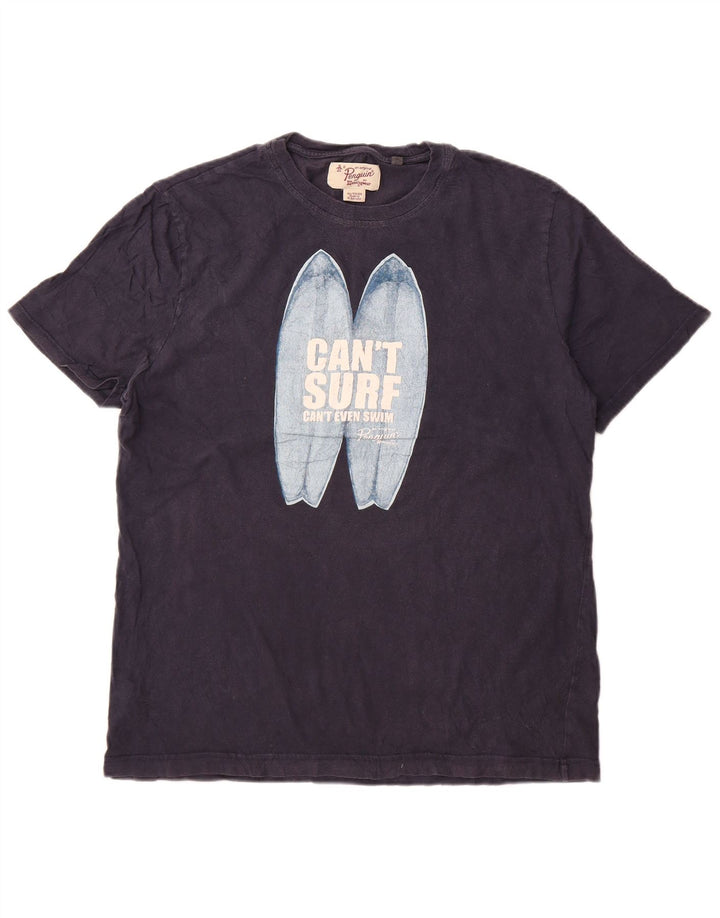 T-shirt grafica da uomo Penguin Top XL in cotone blu navy