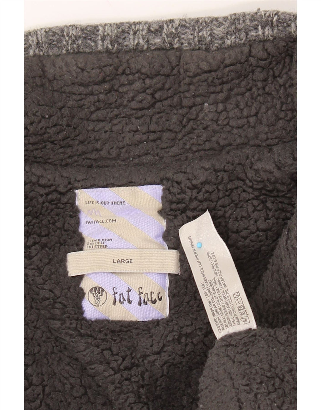 FAT FACE Maglione da uomo con zip e collo in lana d'agnello grande grigia