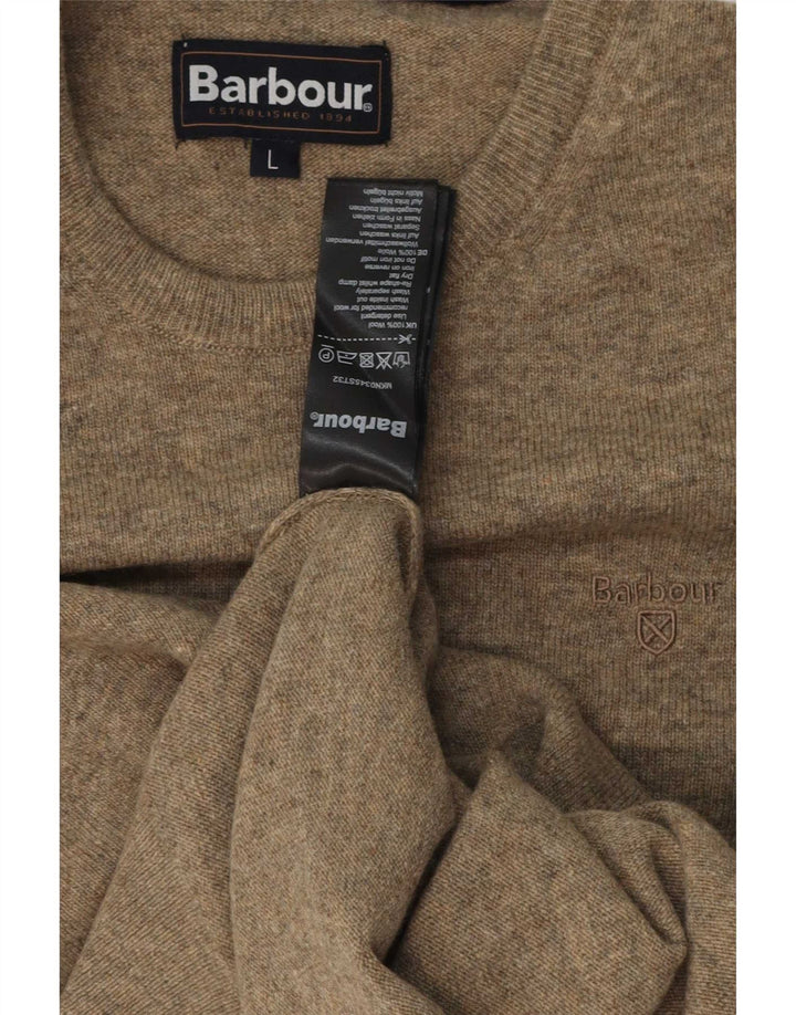 Barbour Uomo Girocollo Maglione Maglione Grande Lana Grigia