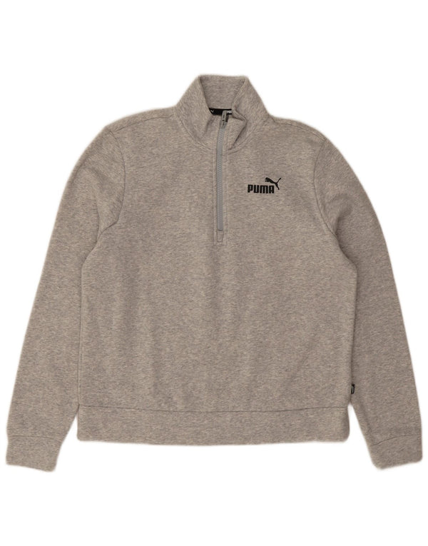 Felpa da donna con collo con zip Puma, maglione UK 14, cotone grigio medio