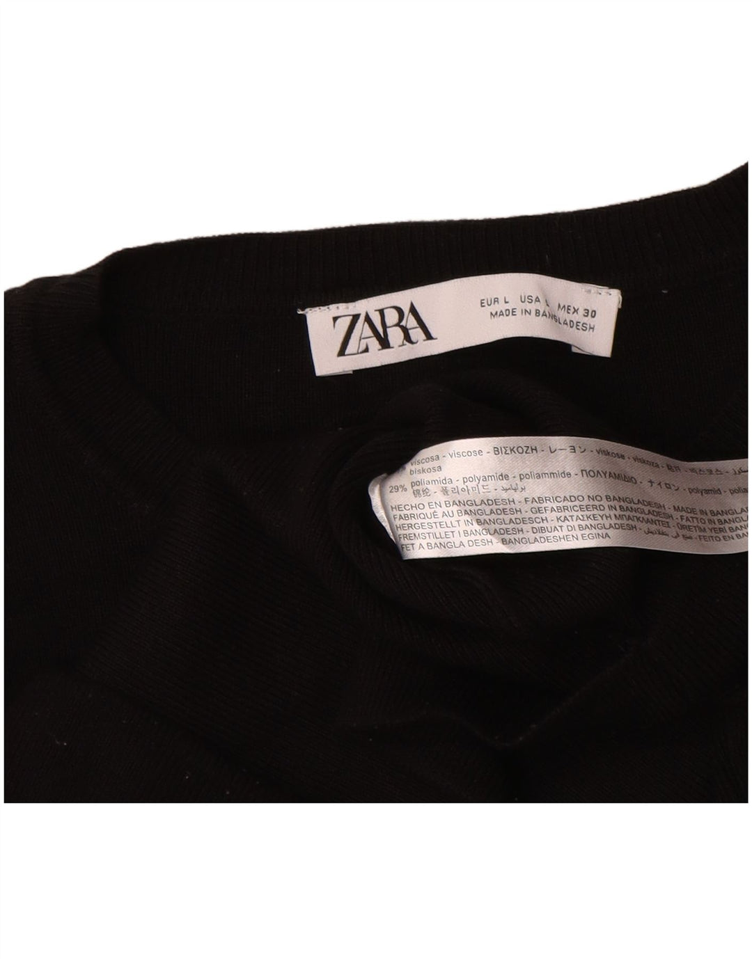Top corto da donna Zara a maniche lunghe UK 14 grande viscosa nera