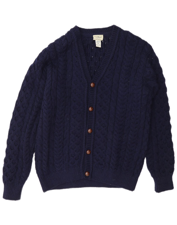 L.L.Bean Mens Cardigan Sweater Medium Navy Blue Wool