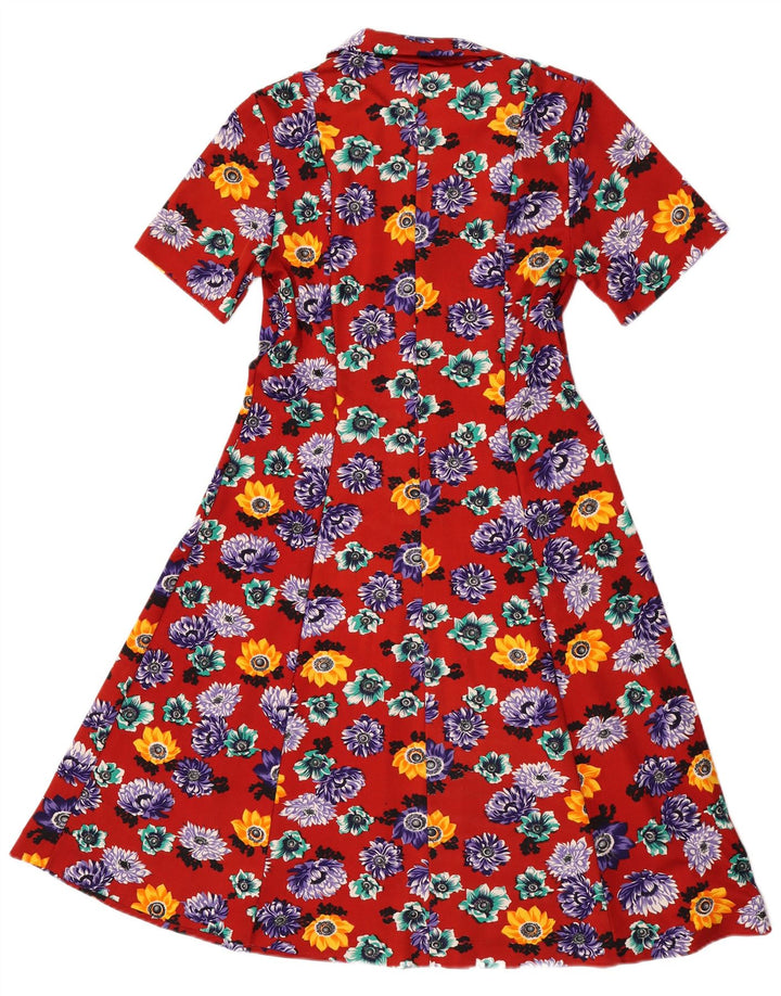 Abito a trapezio vintage da donna UK 14 medio rosso floreale