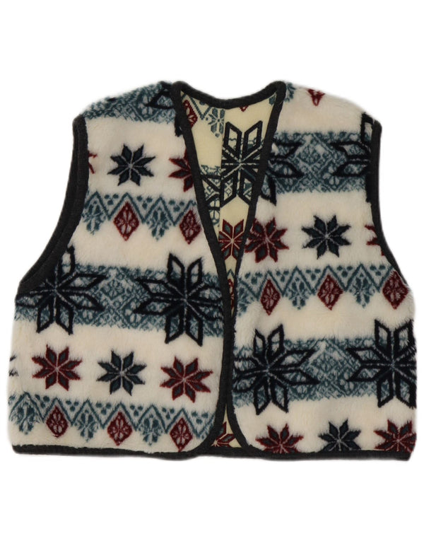 Gilet vintage in pile per ragazze 10-11 anni bianco Fair Isle