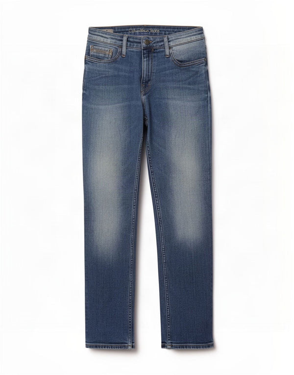 Jeans dritti a vita media da donna Calvin Klein W29 L30 cotone blu