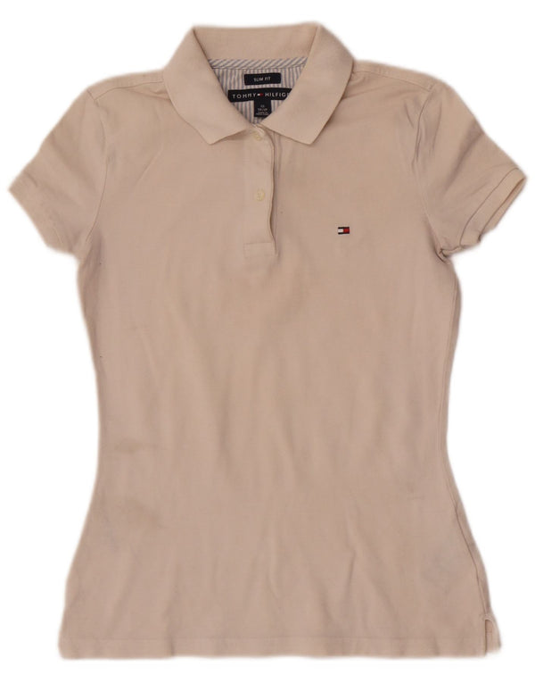 Polo slim fit da donna Tommy Hilfiger UK 6 XS cotone beige