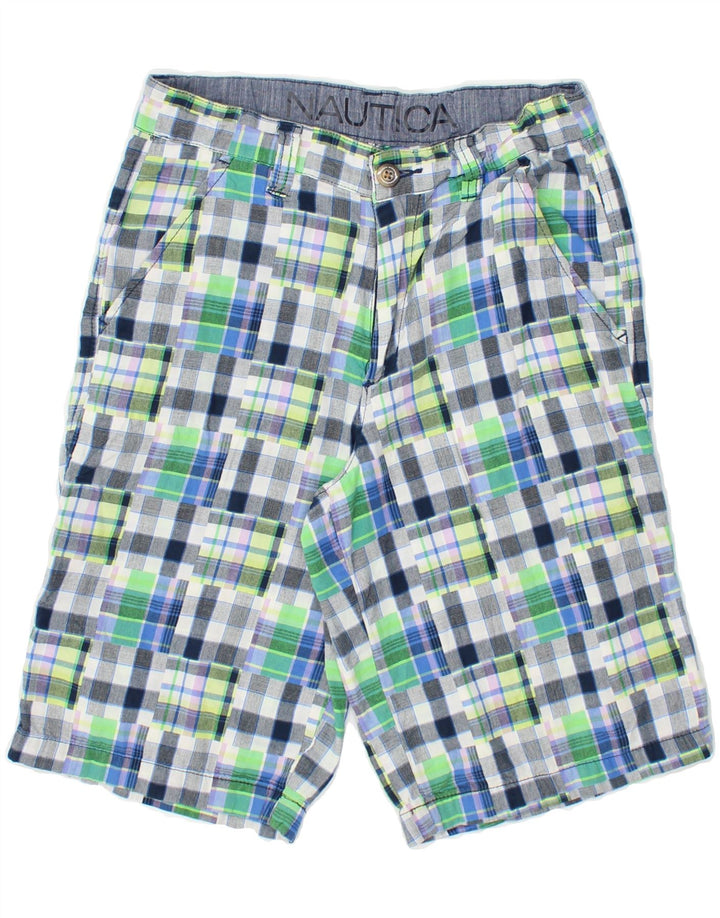 NAUTICA Boys Chino Shorts 15-16 Years W26 Blue Patchwork Cotton Vintage Nautica and Second-Hand Nautica from Messina Hembry 