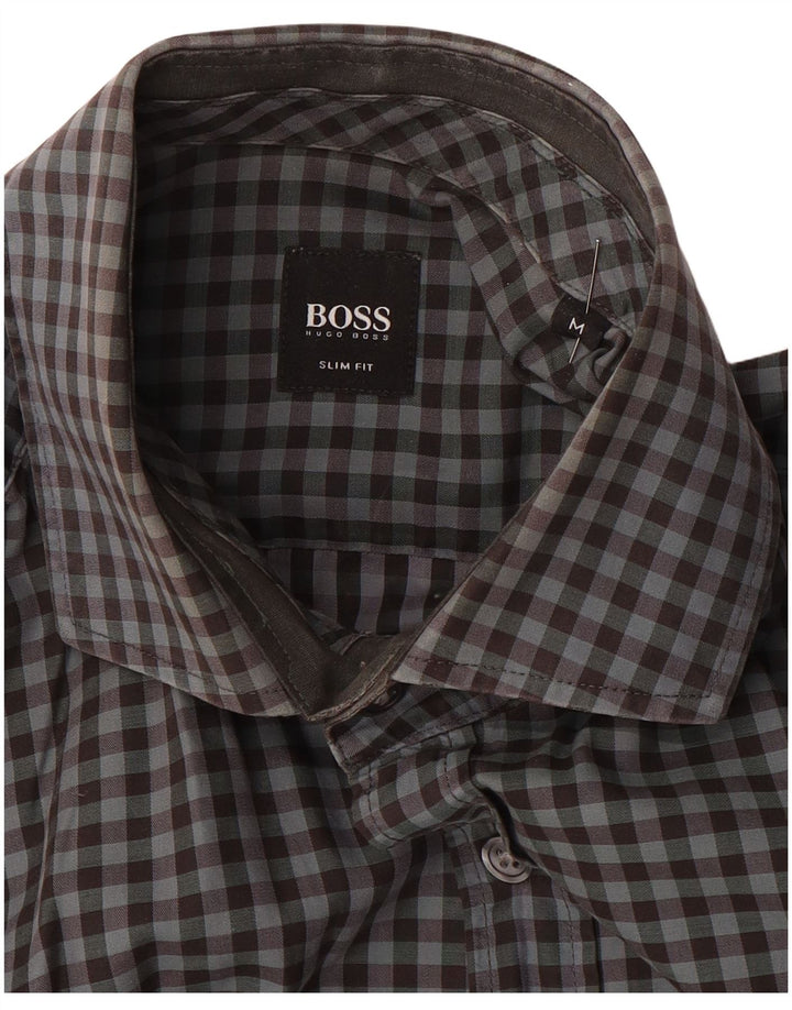 Camicia slim fit da uomo HUGO BOSS a quadretti grigio medio
