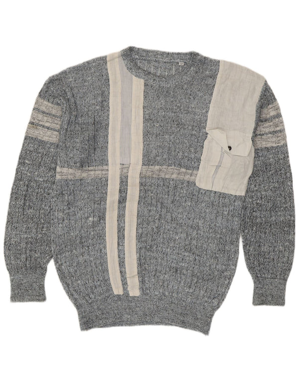 Maglione vintage da uomo girocollo IT 52 lino grande a righe blu