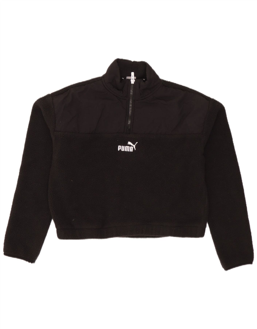 Maglione in pile PUMA da donna, corto, oversize, con collo e zip, UK 10, piccolo, nero