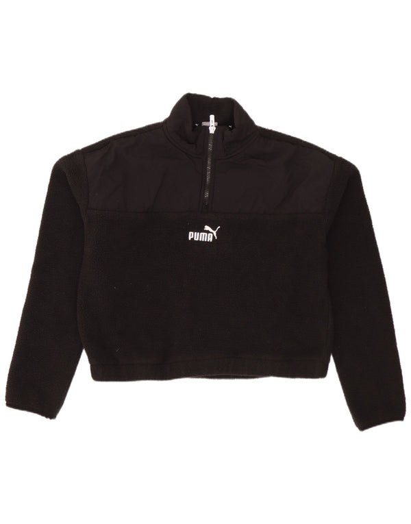 Maglione in pile PUMA da donna, corto, oversize, con collo e zip, UK 10, piccolo, nero