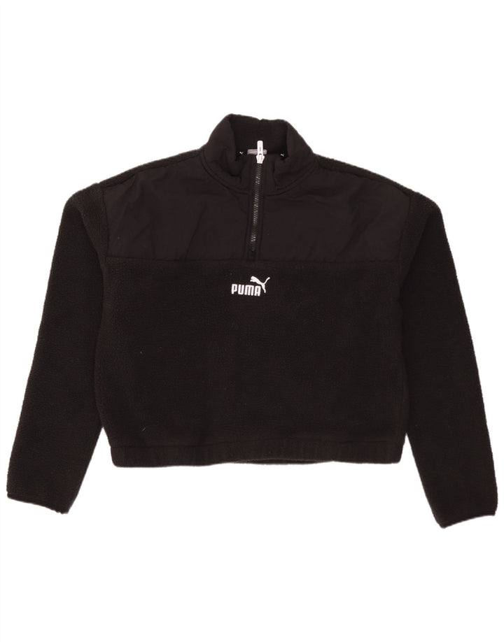 Maglione in pile PUMA da donna, corto, oversize, con collo e zip, UK 10, piccolo, nero