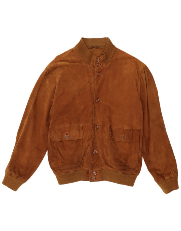 Giubbotto bomber vintage in pelle scamosciata da uomo IT 55 2XL in pelle marrone