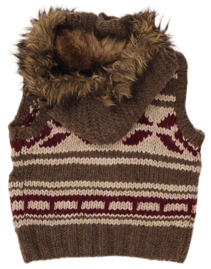 Maglione cardigan con cappuccio da donna SUPERDRY UK 10 piccolo marrone geometrico