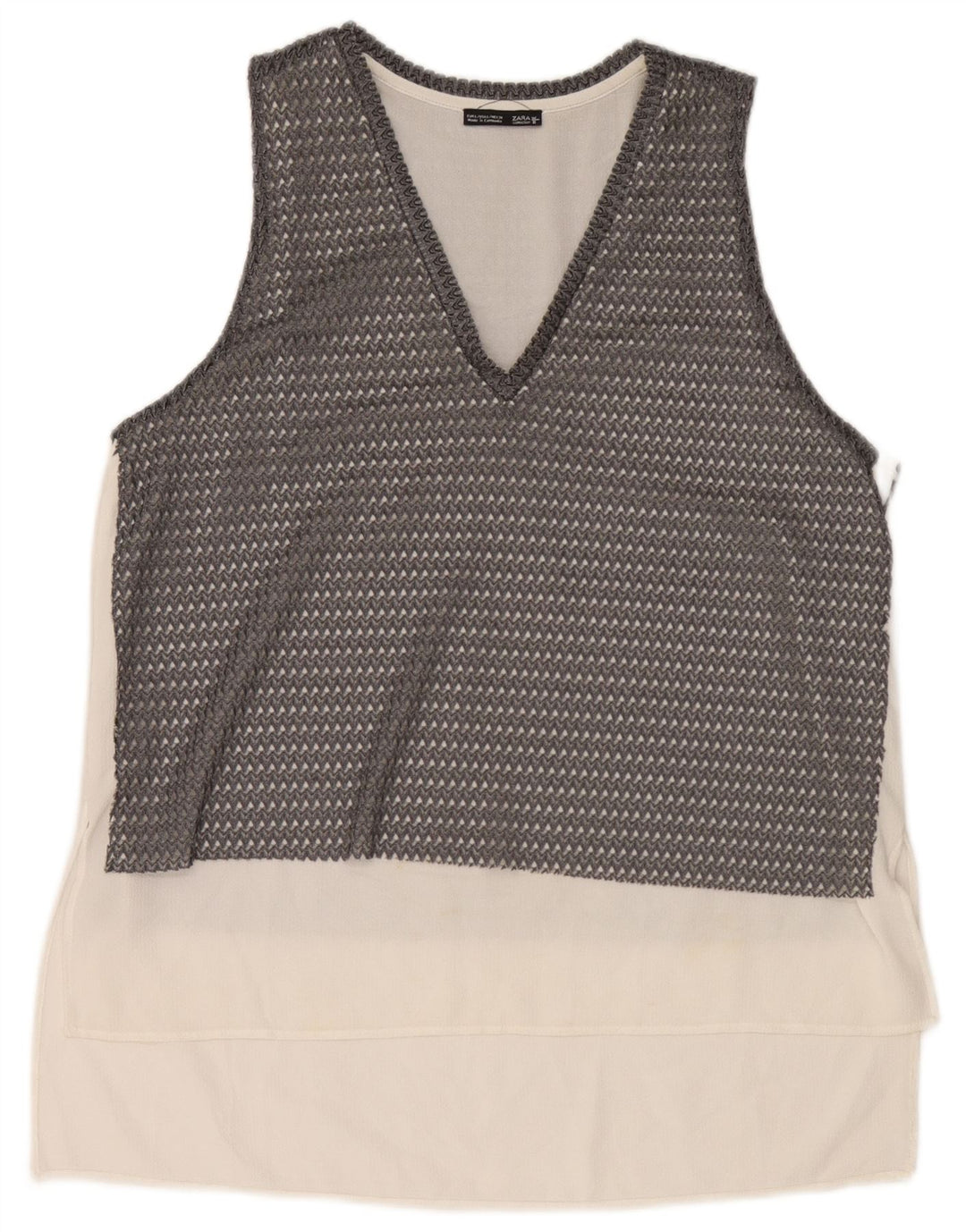 Top trasparente senza maniche da donna Zara UK 16 Large Grigio Colourblock