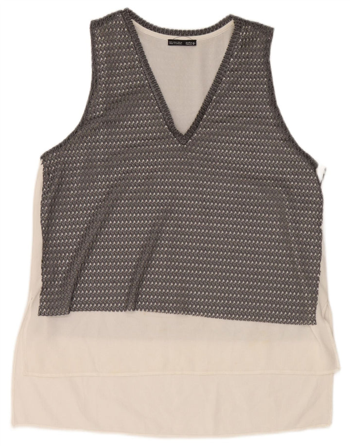 Top trasparente senza maniche da donna Zara UK 16 Large Grigio Colourblock