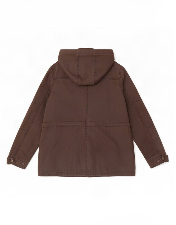 Fat Face Womens Military Hooded Waxed Cotton Jacket UK 12 Medium Brown