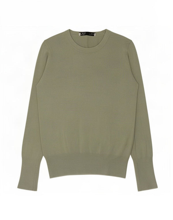 Zara Womens Crew Neck Jumper Sweater UK 10 Small Green Viscose