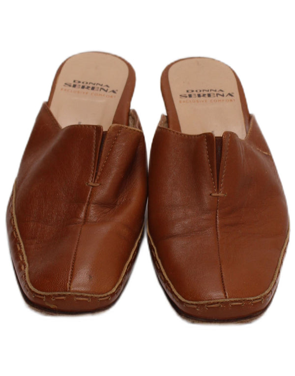 Scarpe da donna vintage in pelle con tacco, taglia UK 5, in pelle marrone