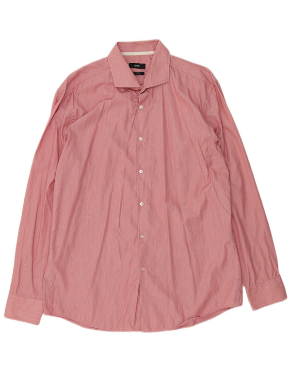 Camicia slim fit da uomo HUGO BOSS taglia 43 17 XL cotone gessato rosso