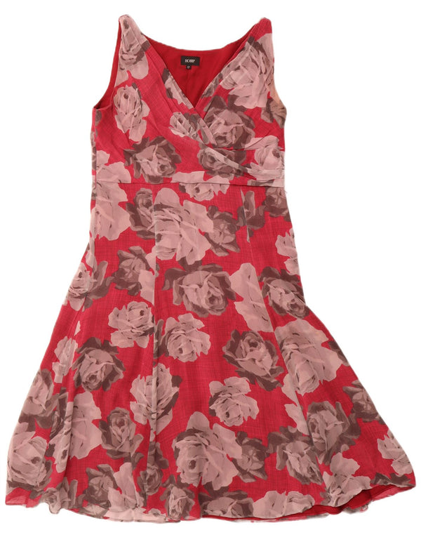 HOBBS Womens Sleeveless A-Line Dress UK 12 Medium Pink Floral Silk