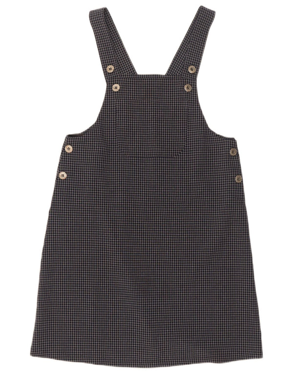 Abito salopette da donna vintage UK 12 medio blu navy a quadri