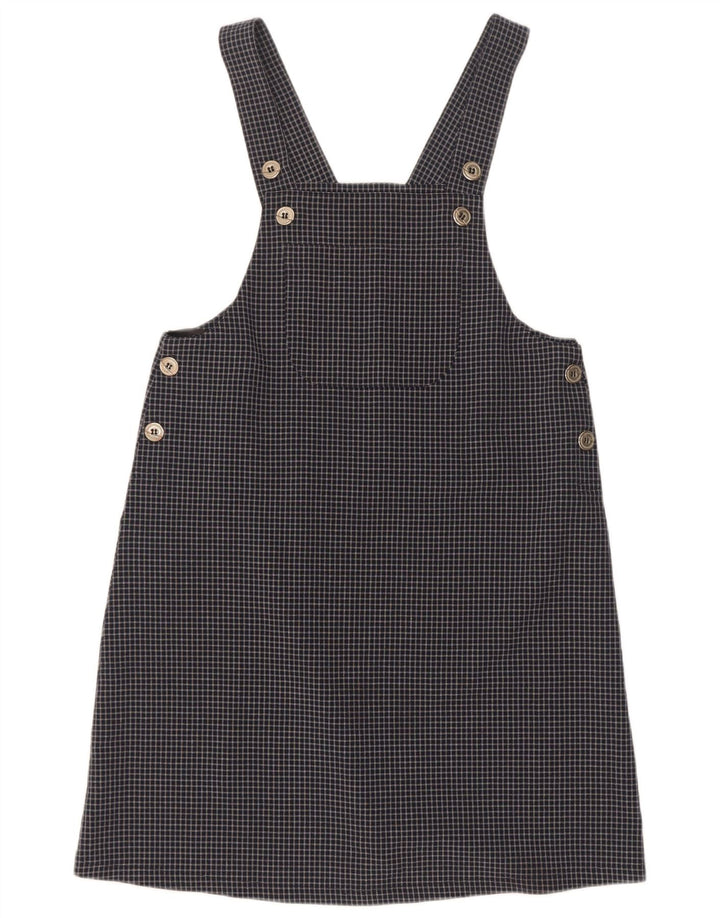 Abito salopette da donna vintage UK 12 medio blu navy a quadri