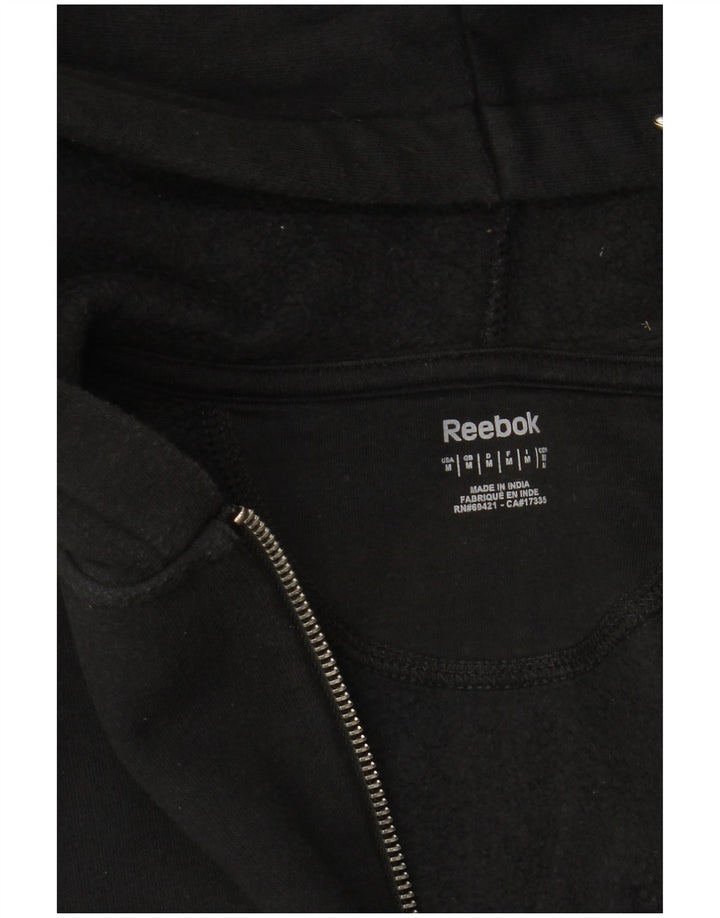 REEBOK Womens Zip Hoodie Sweater UK 14 Medium Black Cotton