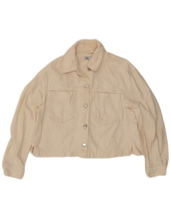 Giacca di jeans oversize corta da donna Zara UK 10 piccola bianca