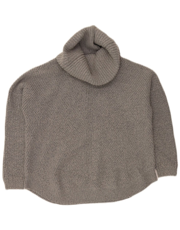 Maglione maglione oversize da donna VINTAGE con collo alto UK 16 grande grigio