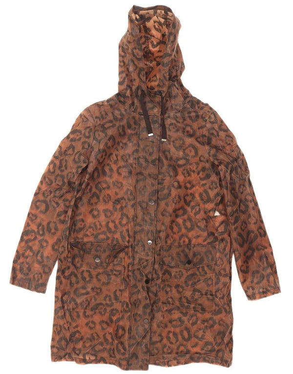 Impermeabile con cappuccio da donna Marks & Spencer UK 12 marrone medio stampa animalier
