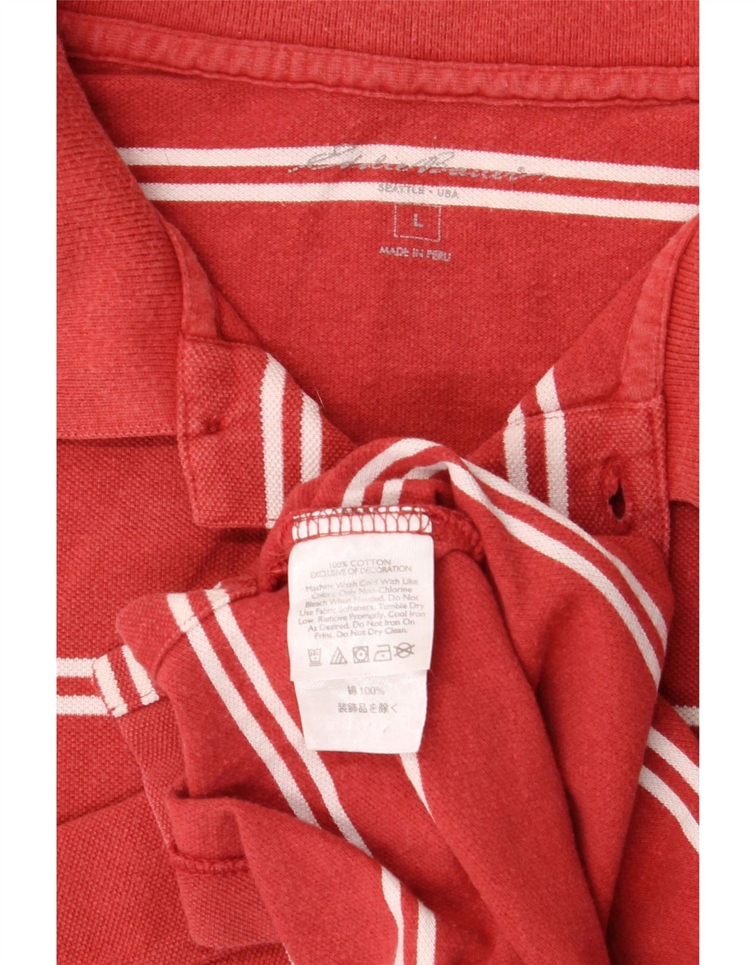 EDDIE BAUER Mens Polo Shirt Large Red Striped Cotton Vintage Eddie Bauer and Second-Hand Eddie Bauer from Messina Hembry 