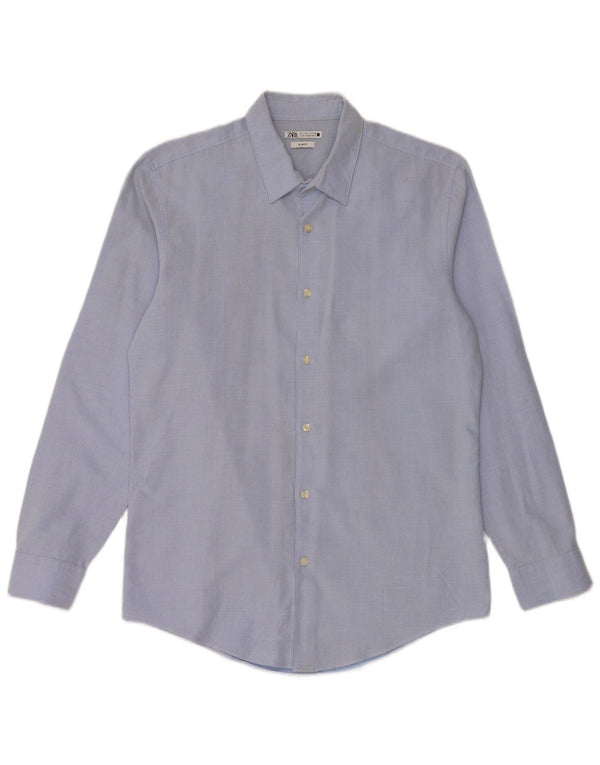 Camicia ZARA Uomo Slim Fit Large Blu Cotone