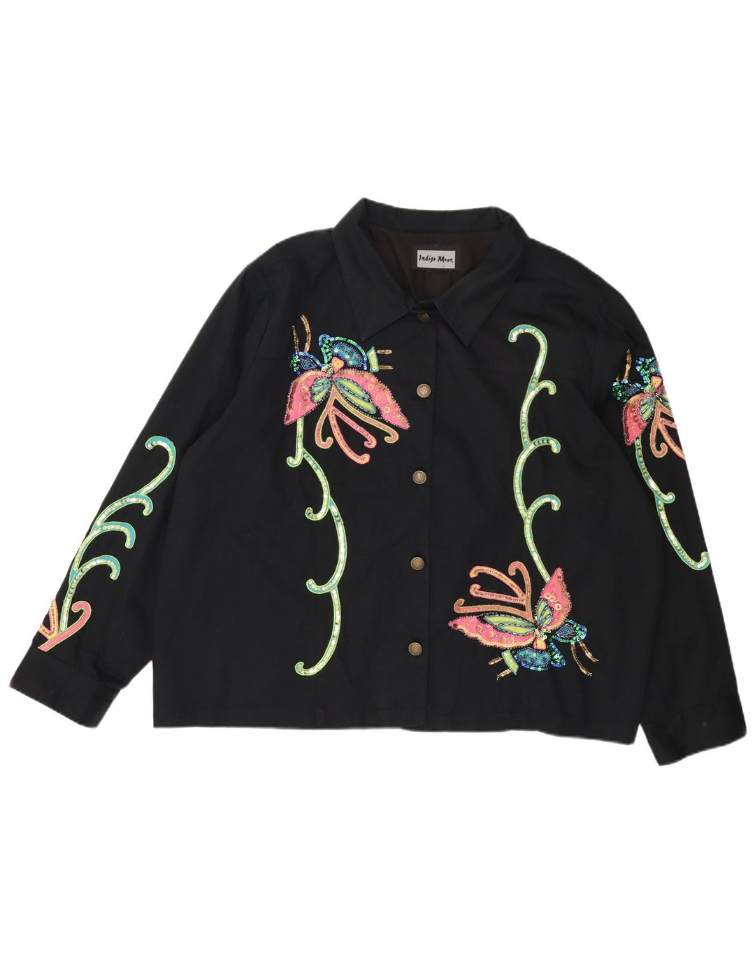 INDIGO MOON Giubbotto bomber oversize da donna UK 22 3XL Farfalla nera